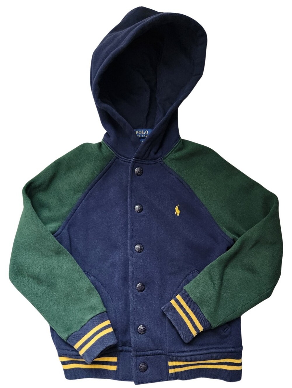 Boys Polo by Ralph Lauren Navy & Green Hooded Varsity Jacket